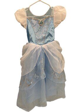 Disney Parks Cinderella Costume Dress With Puff Sleeves & Glitter Accents Girls